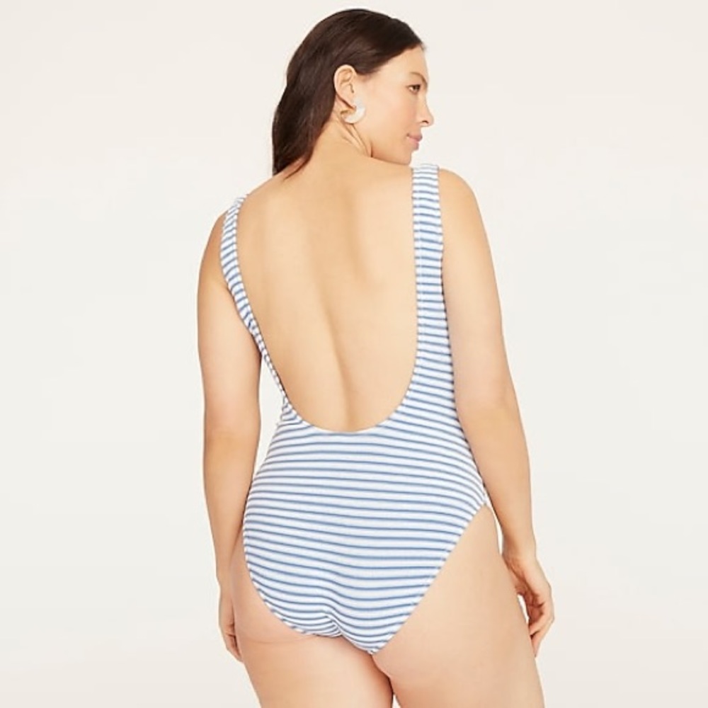 J.Crew Textured squareneck one-piece in stripe - size 10 - Picture 2 of 4